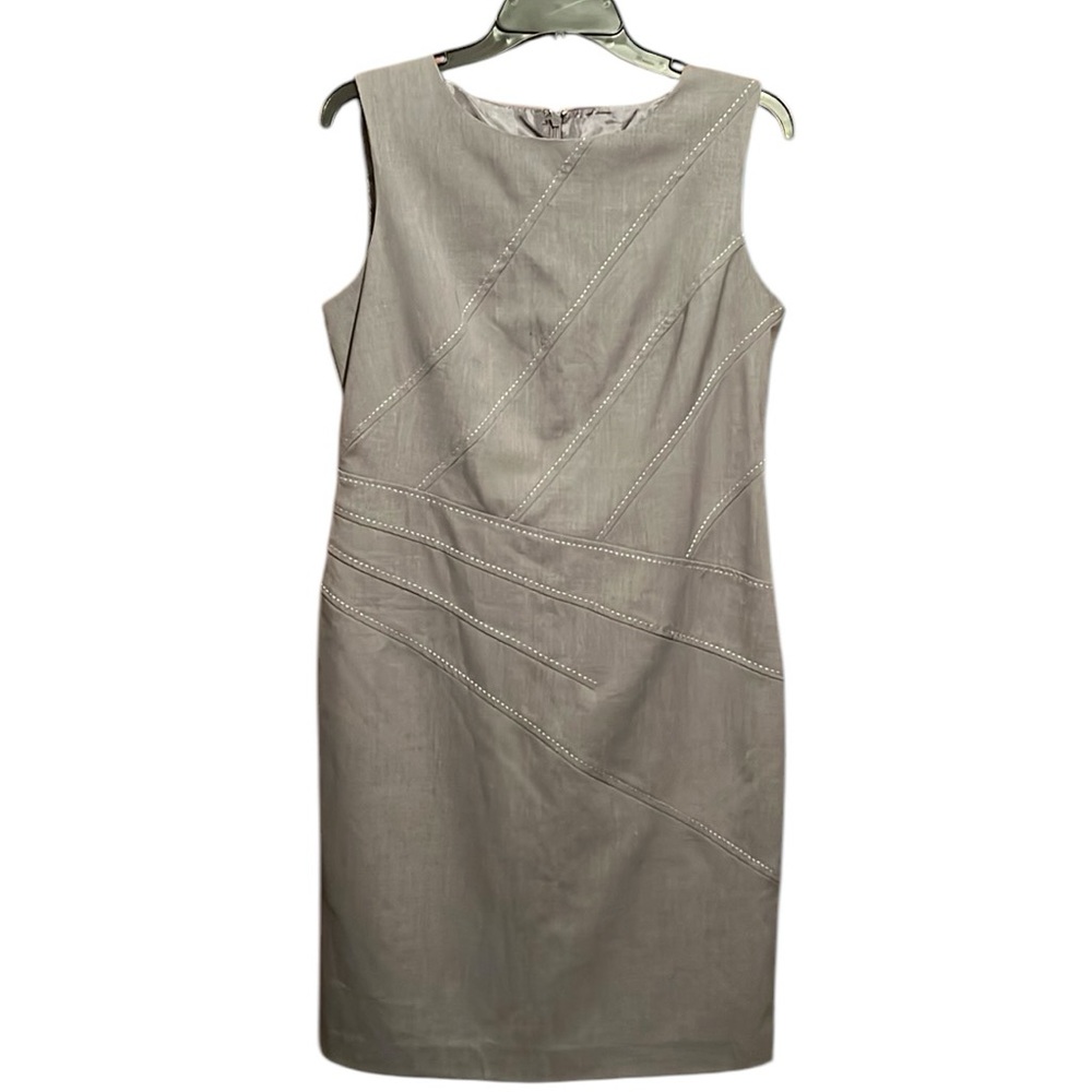 SANDRA DARREN SHEATH ZIPPER BACK GRAY WHITE STITCHED FRONT  DRESS